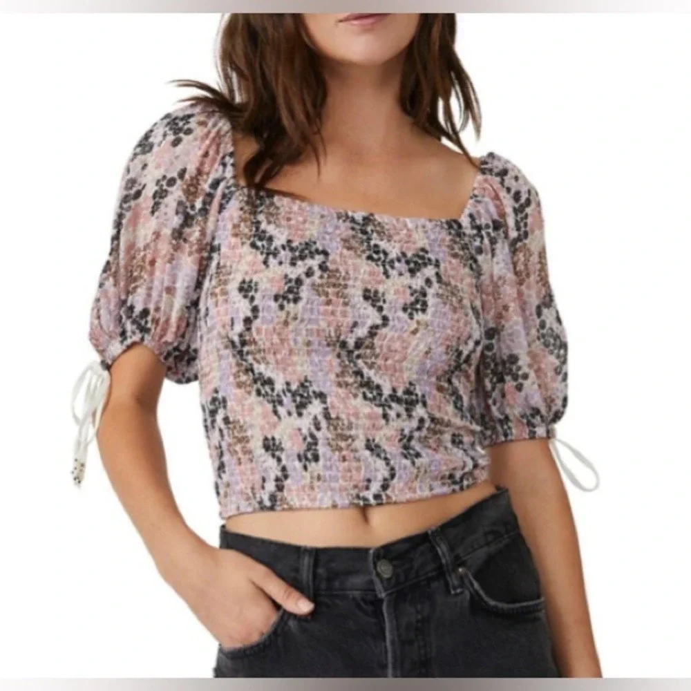 Free People Women's Small Back On Top Smocked Blouse Bohemian Cottagecore‎ NEW